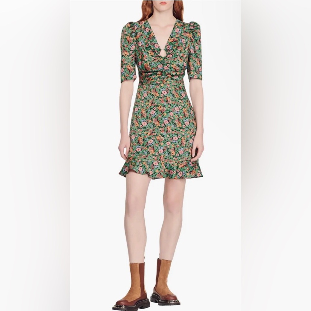 Sandro Floral Puff-Sleeve Dress